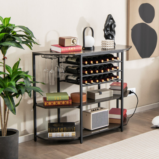 Industrial 3-Tier Wine Bar Cabinet with Glass and Bottle Storage - Image 8