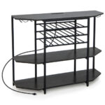 Industrial 3-Tier Wine Bar Cabinet with Glass and Bottle Storage