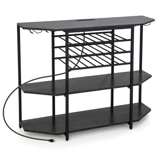 Industrial 3-Tier Wine Bar Cabinet with Glass and Bottle Storage - Image 10