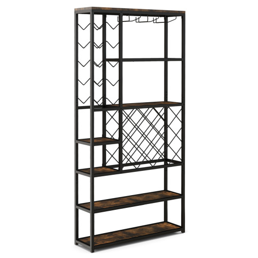 Industrial Wine Rack with Glass Holders and 6 Storage Shelves