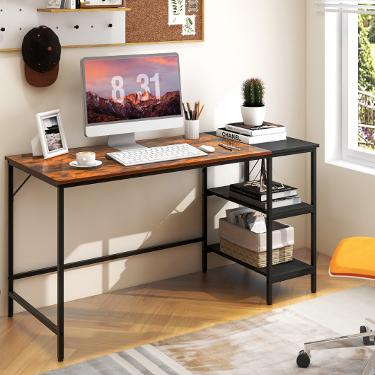 55 Inch Industrial Writing Desk with Storage Shelves and Tower Space