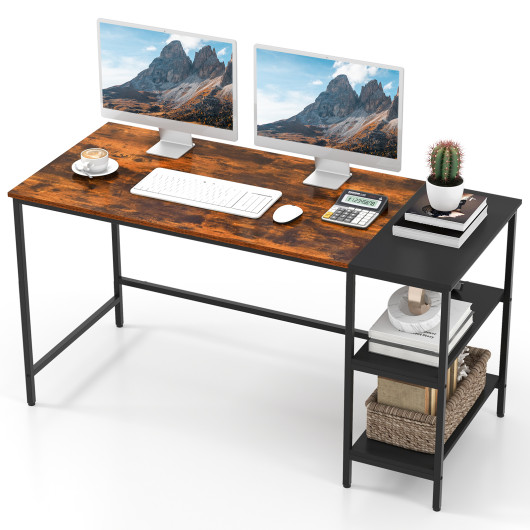 55 Inch Industrial Writing Desk with Storage Shelves and Tower Space