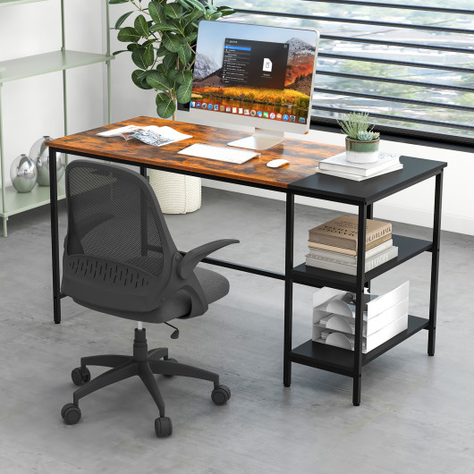 55 Inch Industrial Writing Desk with Storage Shelves and Tower Space