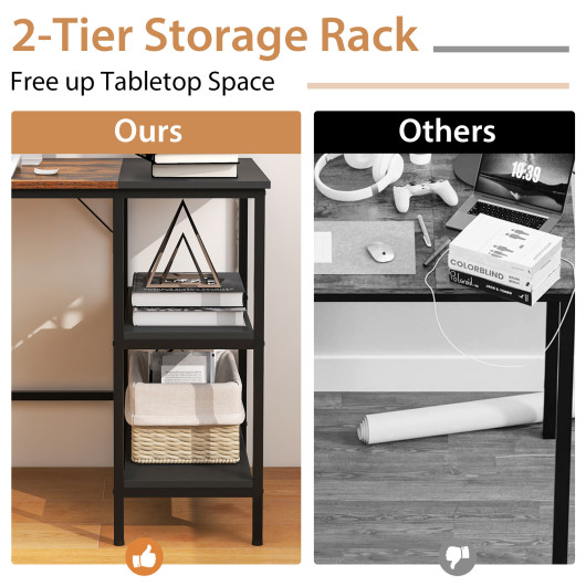 55 Inch Industrial Writing Desk with Storage Shelves and Tower Space