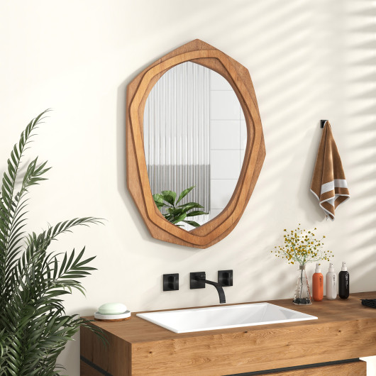 Large Waterproof Irregular Wall Mirror with Hanging Hardware