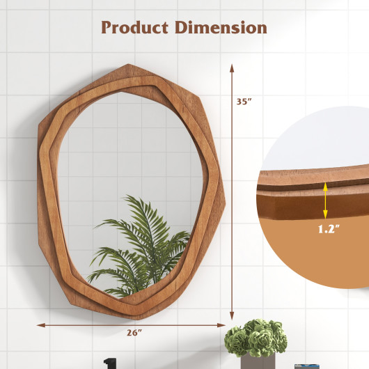 Large Waterproof Irregular Wall Mirror with Hanging Hardware
