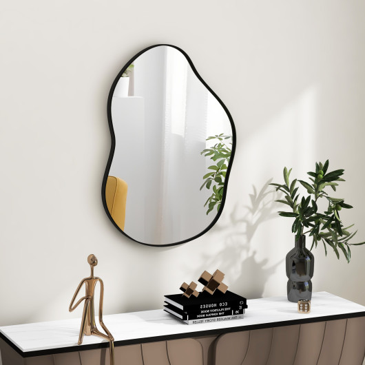 Asymmetrical Wall Mounted Mirror with Premium Backboard Black