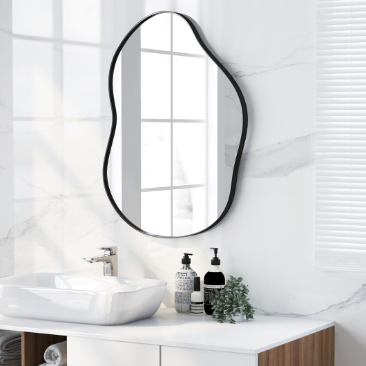 Asymmetrical Wall Mounted Mirror with Premium Backboard Black