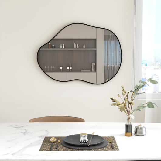 Asymmetrical Wall Mounted Mirror with Premium Backboard Black