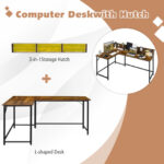 L-Shaped Computer Desk with Hutch and Bookshelf for Offices