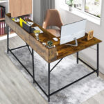 L-Shaped Computer Desk with Hutch and Bookshelf for Offices