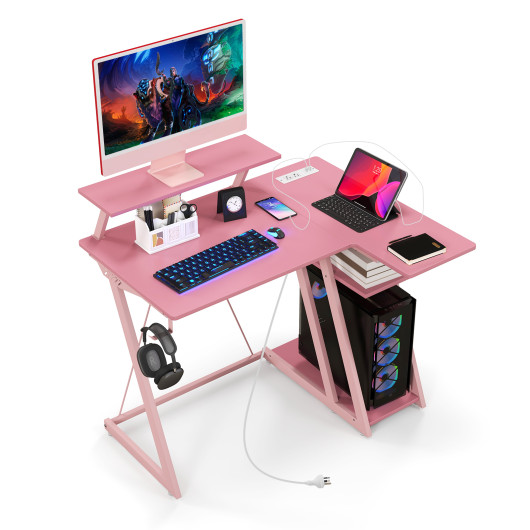 L Shaped Gaming Desk with Storage, Outlets, and USB Ports - Image 17