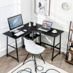 L Shaped Office Desk with Shelves and Space-Saving Design