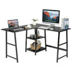 L Shaped Office Desk with Shelves and Space-Saving Design