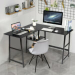 L Shaped Office Desk with Shelves and Space-Saving Design