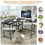 L Shaped Office Desk with Shelves and Space-Saving Design