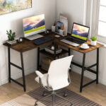 L Shaped Office Desk with Shelves and Space-Saving Design