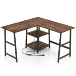 L Shaped Office Desk with Shelves and Space-Saving Design