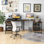 L Shaped Office Desk with Shelves and Space-Saving Design