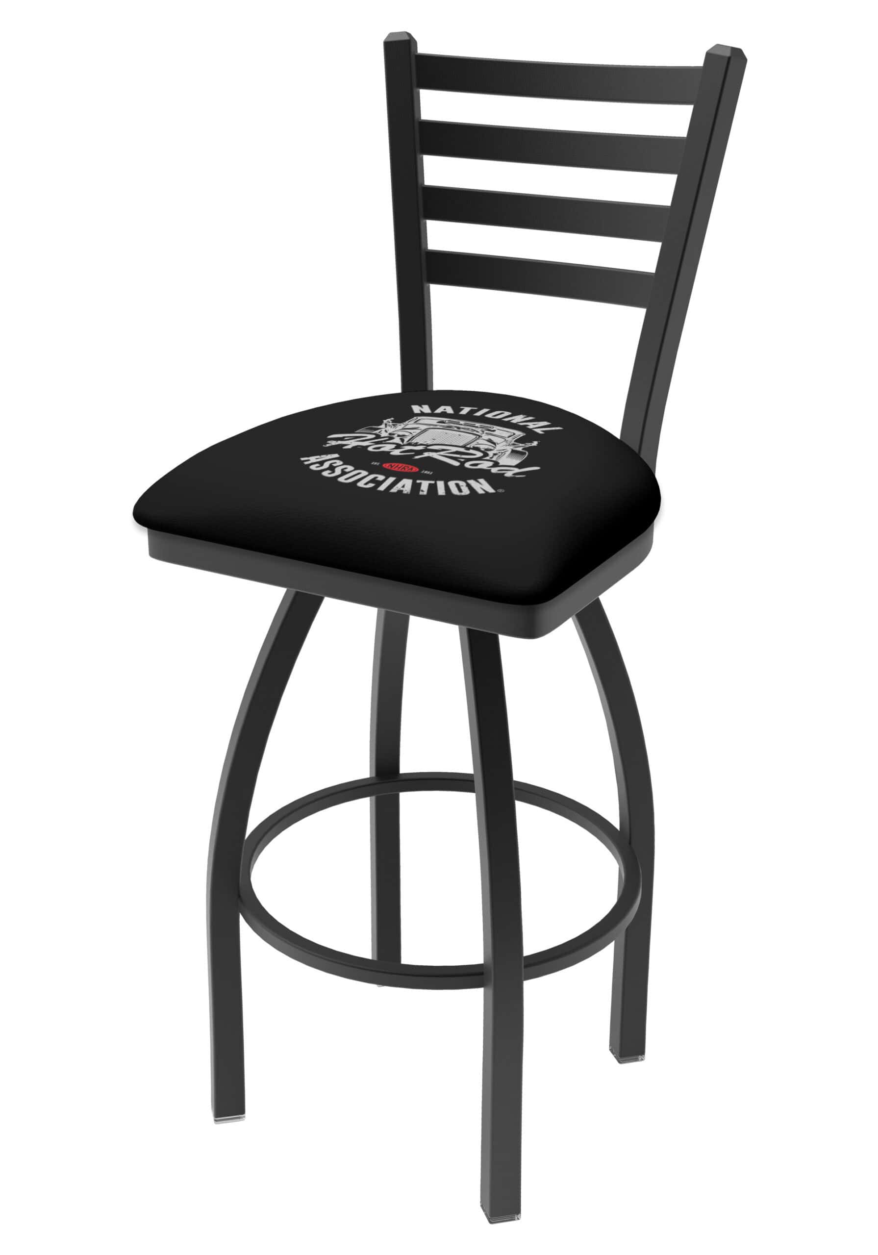 NHRA - Hot Rod 25-Inch Swivel Counter Stool w/ Black Wrinkle Finish, Ladder Back, 2.5-Inch Cushion Seat