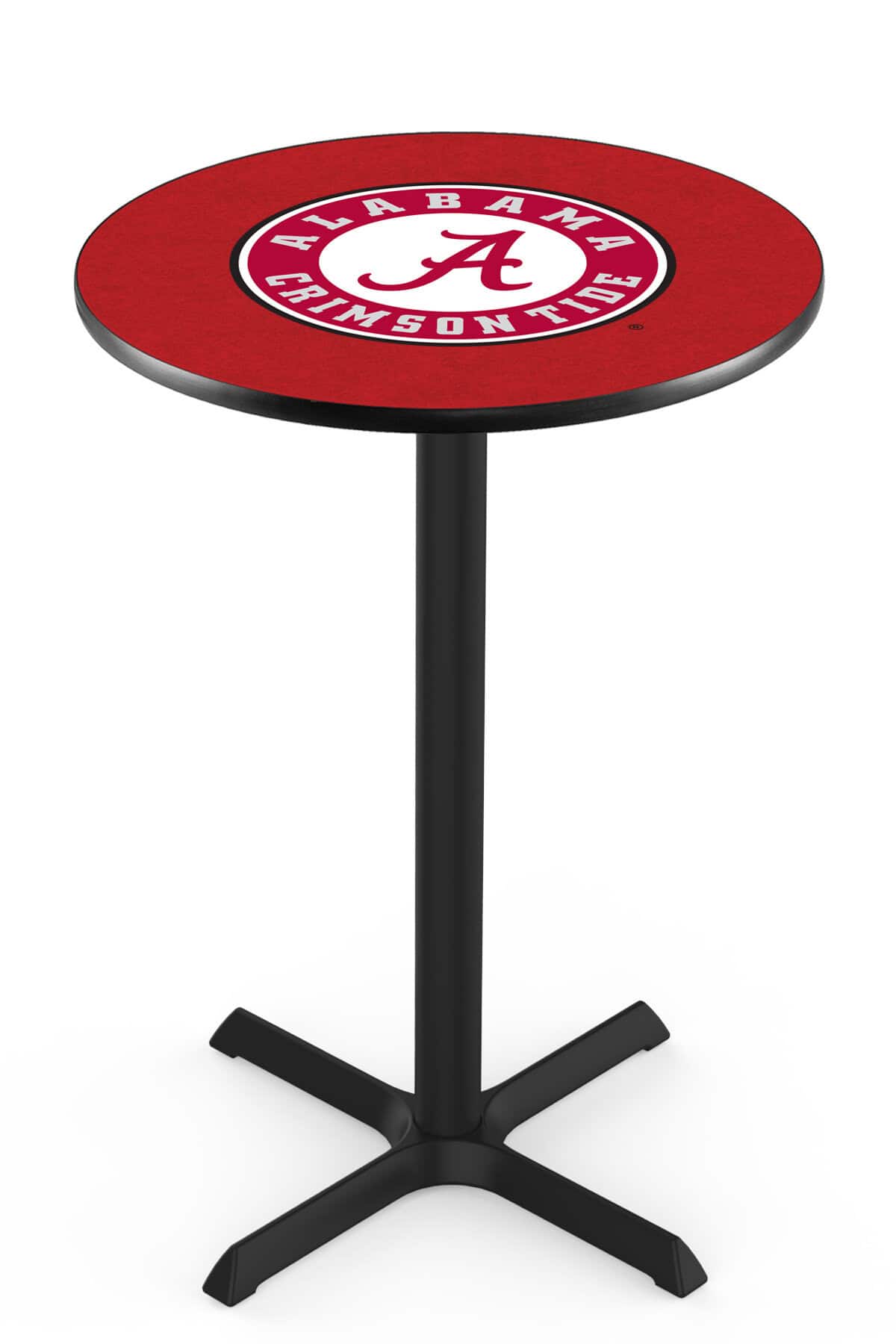 University of Alabama (Script A) 36-Inch Pub Table with 30-Inch Top, Cross Base Base, and Black Wrinkle Finish
