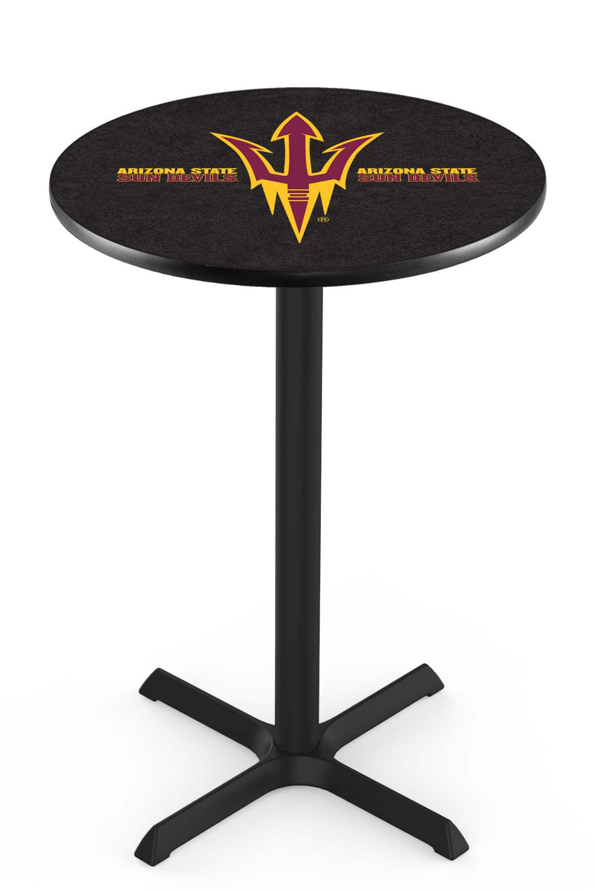 Arizona State University (Pitchfork) 36-Inch Pub Table with 30-Inch Top, Cross Base Base, and Black Wrinkle Finish