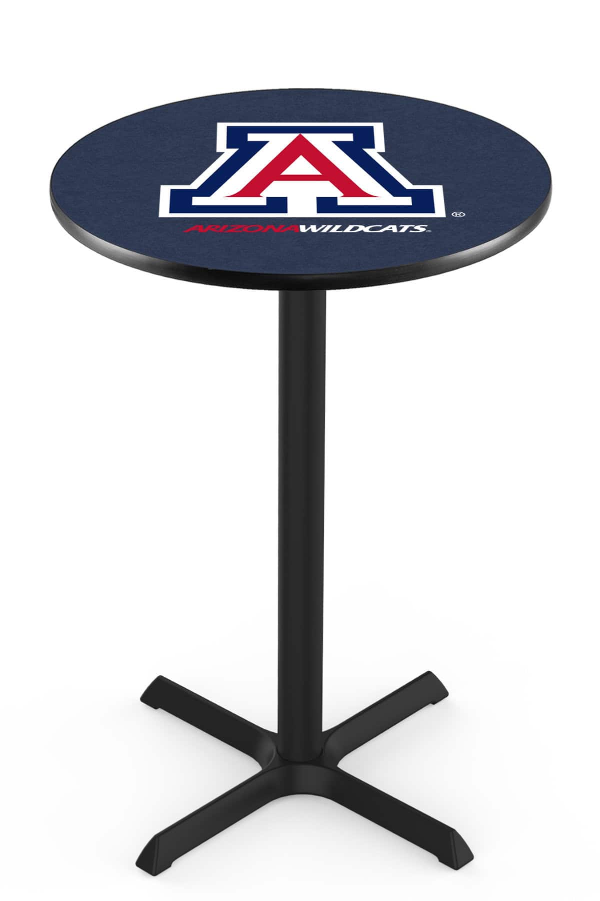 University of Arizona 36-Inch Pub Table with 30-Inch Top, Cross Base Base, and Black Wrinkle Finish