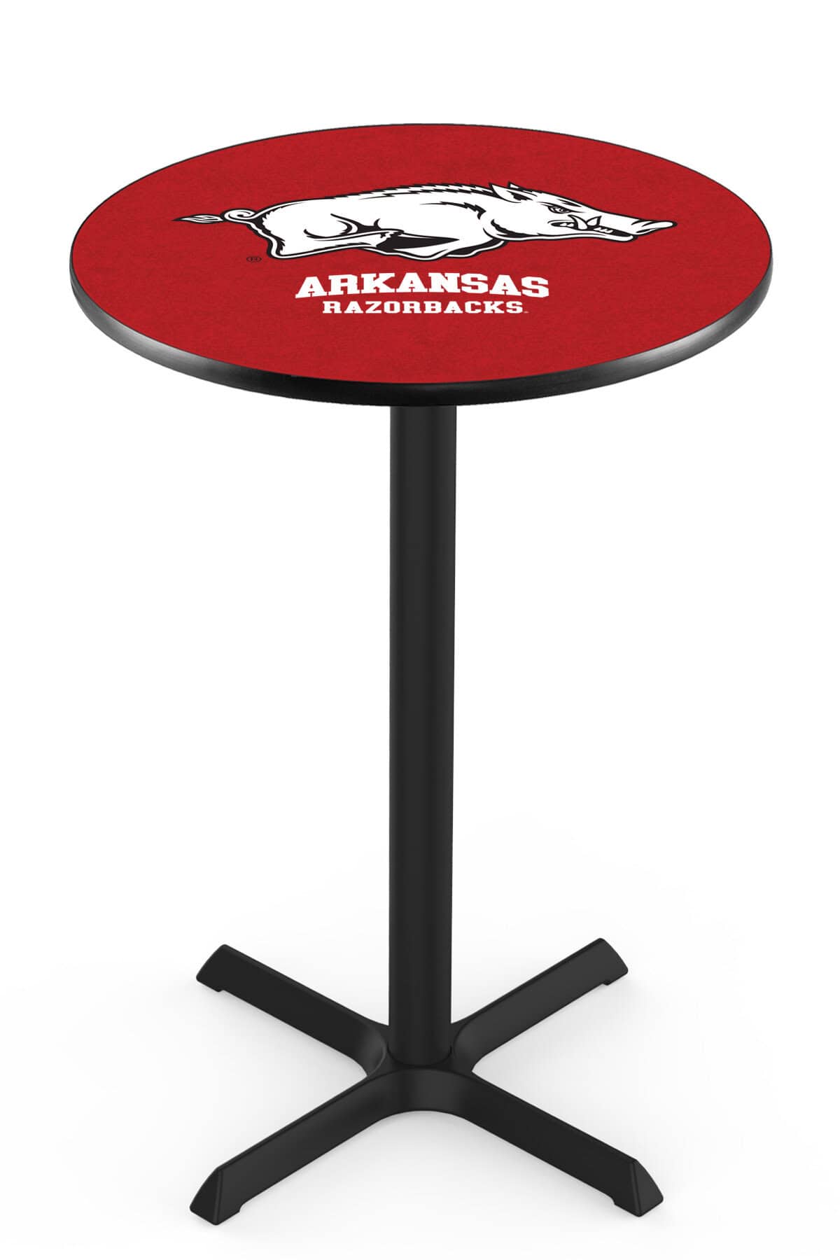 University of Arkansas 36-Inch Pub Table with 30-Inch Top, Cross Base Base, and Black Wrinkle Finish