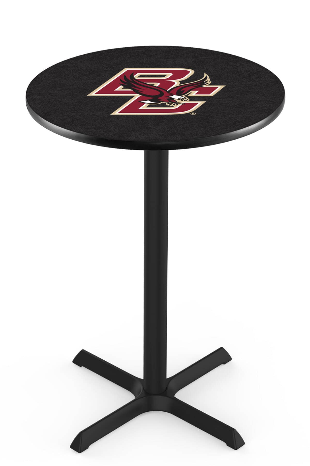 Boston College 36-Inch Pub Table with 30-Inch Top, Cross Base Base, and Black Wrinkle Finish