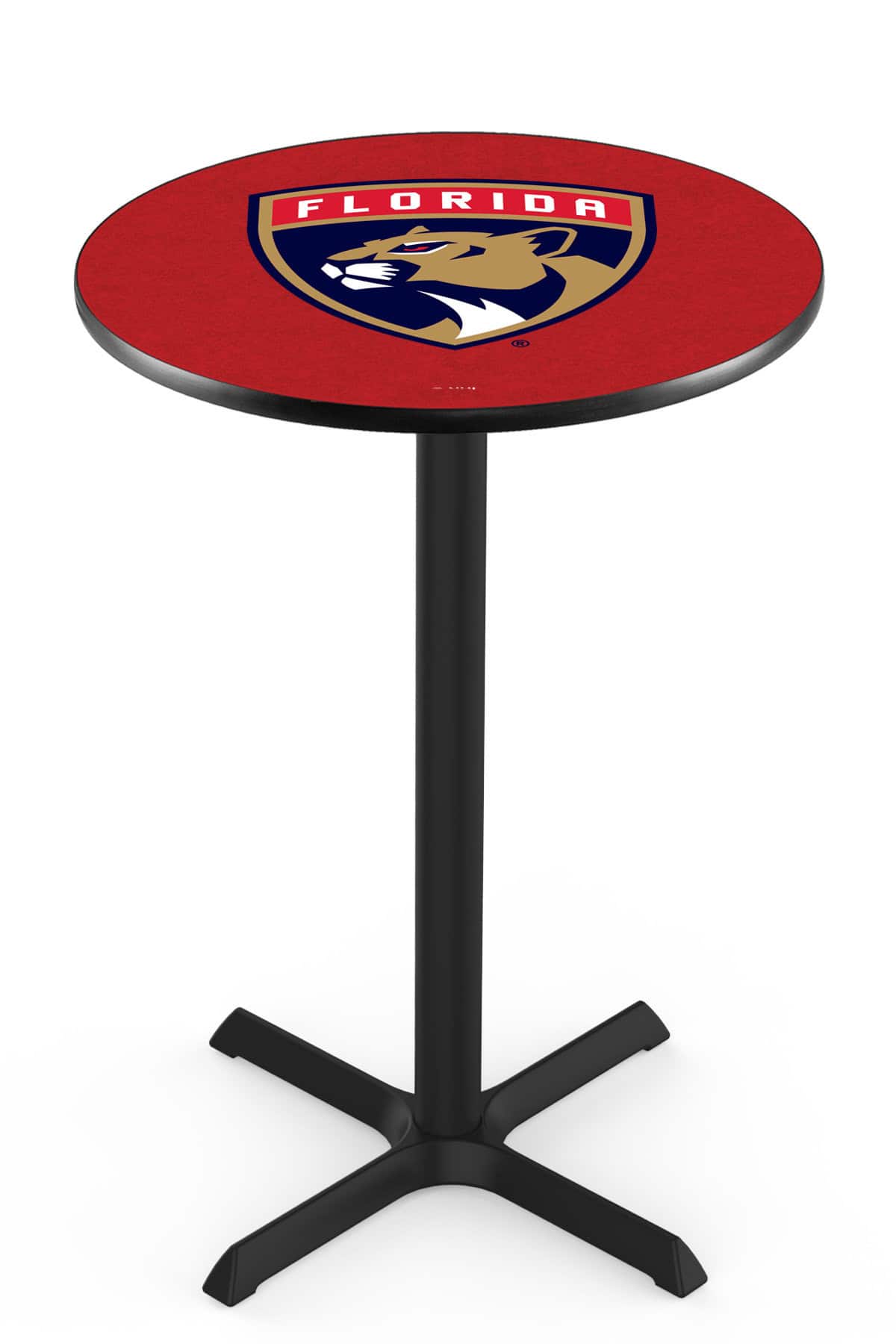 Florida Panthers 36-Inch Pub Table with 36-Inch Top, Cross Base Base, and Black Wrinkle Finish