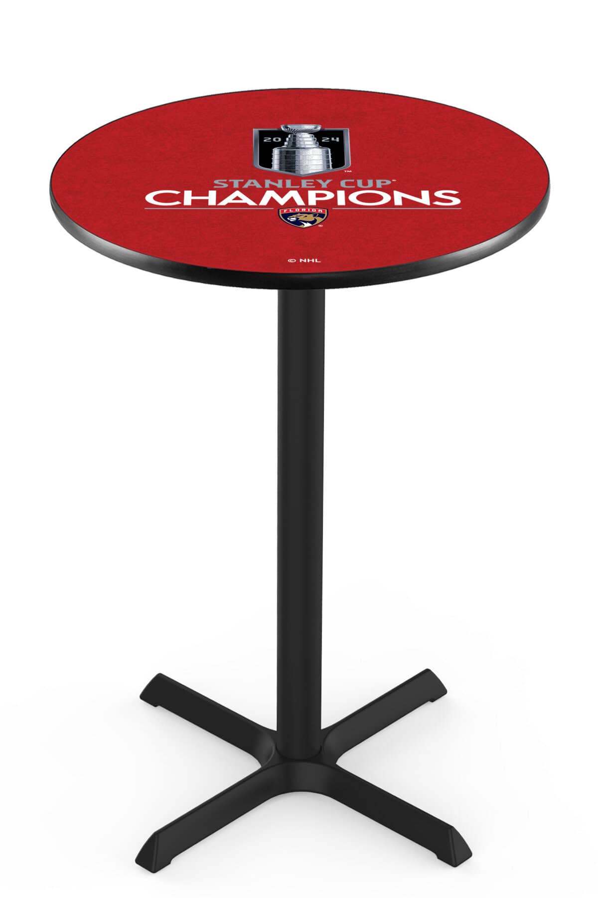 Florida Panthers - 2024 Stanley Cup 36-Inch Pub Table with 36-Inch Top, Cross Base Base, and Black Wrinkle Finish
