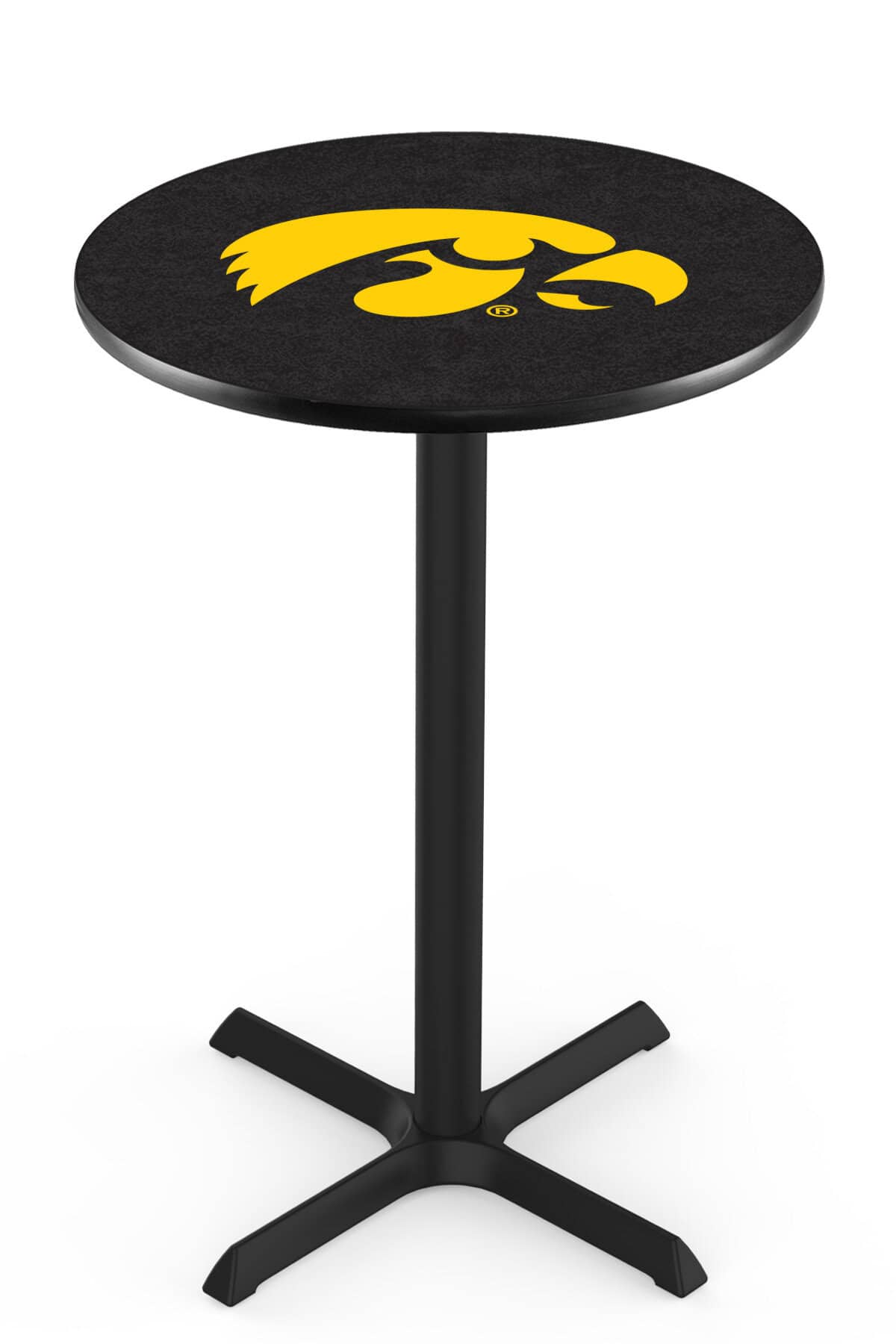 University of Iowa 42-Inch Pub Table with 36-Inch Top, Cross Base Base, and Black Wrinkle Finish
