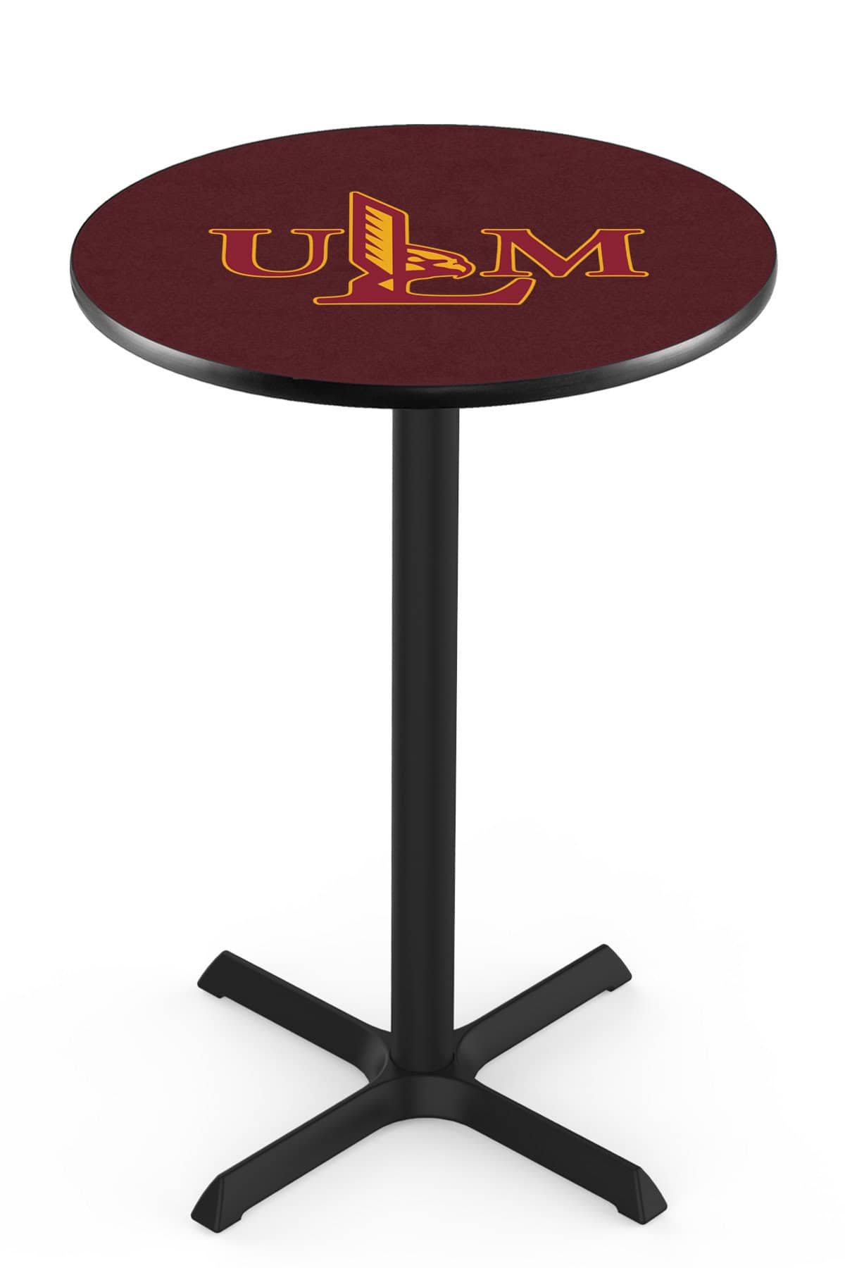 University of Louisiana at Monroe 42-Inch Pub Table with 36-Inch Top, Cross Base Base, and Black Wrinkle Finish