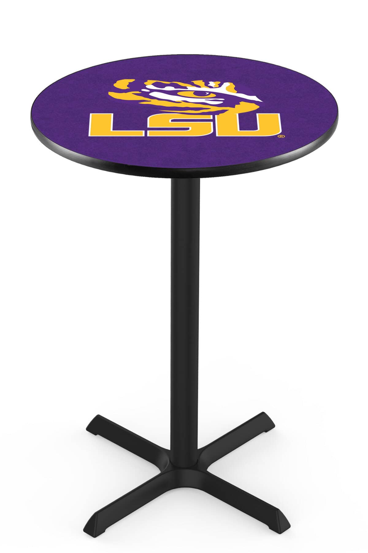 Louisiana State University 42-Inch Pub Table with 30-Inch Top, Cross Base Base, and Black Wrinkle Finish