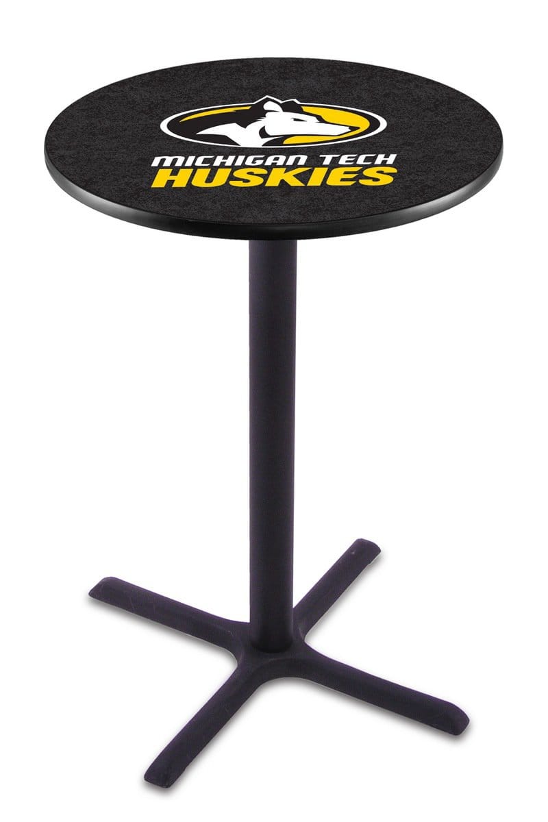 Michigan Tech University 36-Inch Pub Table with 30-Inch Top, Cross Base Base, and Black Wrinkle Finish