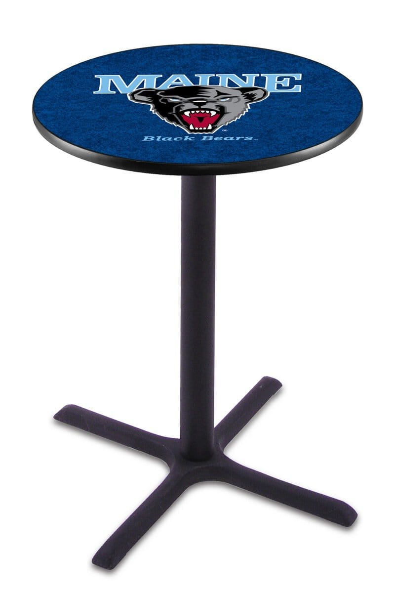 University of Maine 42-Inch Pub Table with 30-Inch Top, Cross Base Base, and Black Wrinkle Finish