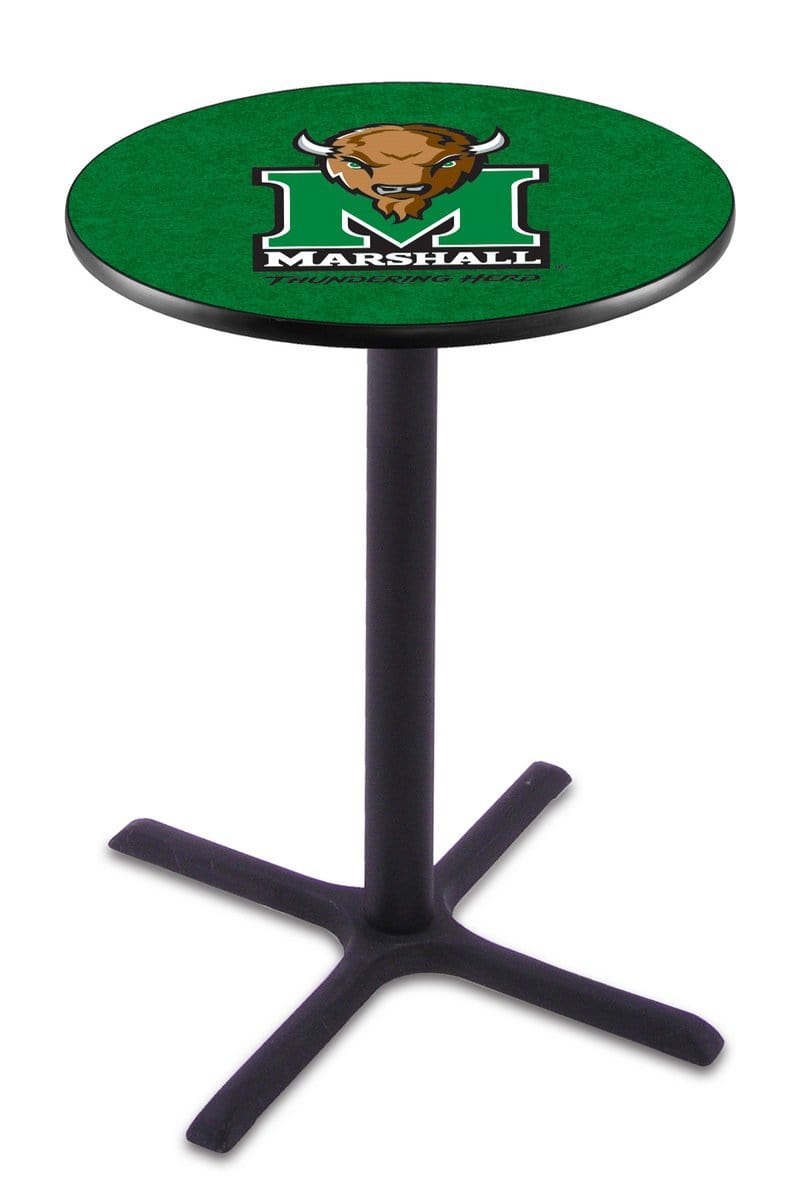 Marshall University 36-Inch Pub Table with 30-Inch Top, Cross Base Base, and Black Wrinkle Finish