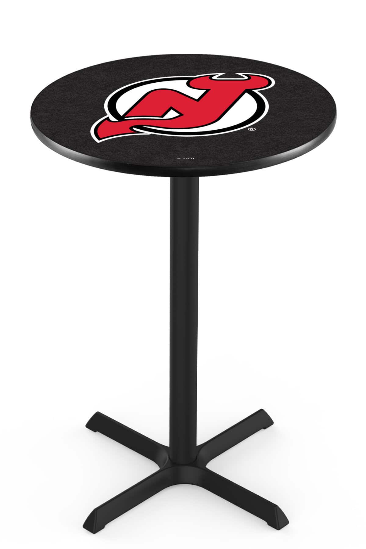 New Jersey Devils 36-Inch Pub Table with 36-Inch Top, Cross Base Base, and Black Wrinkle Finish