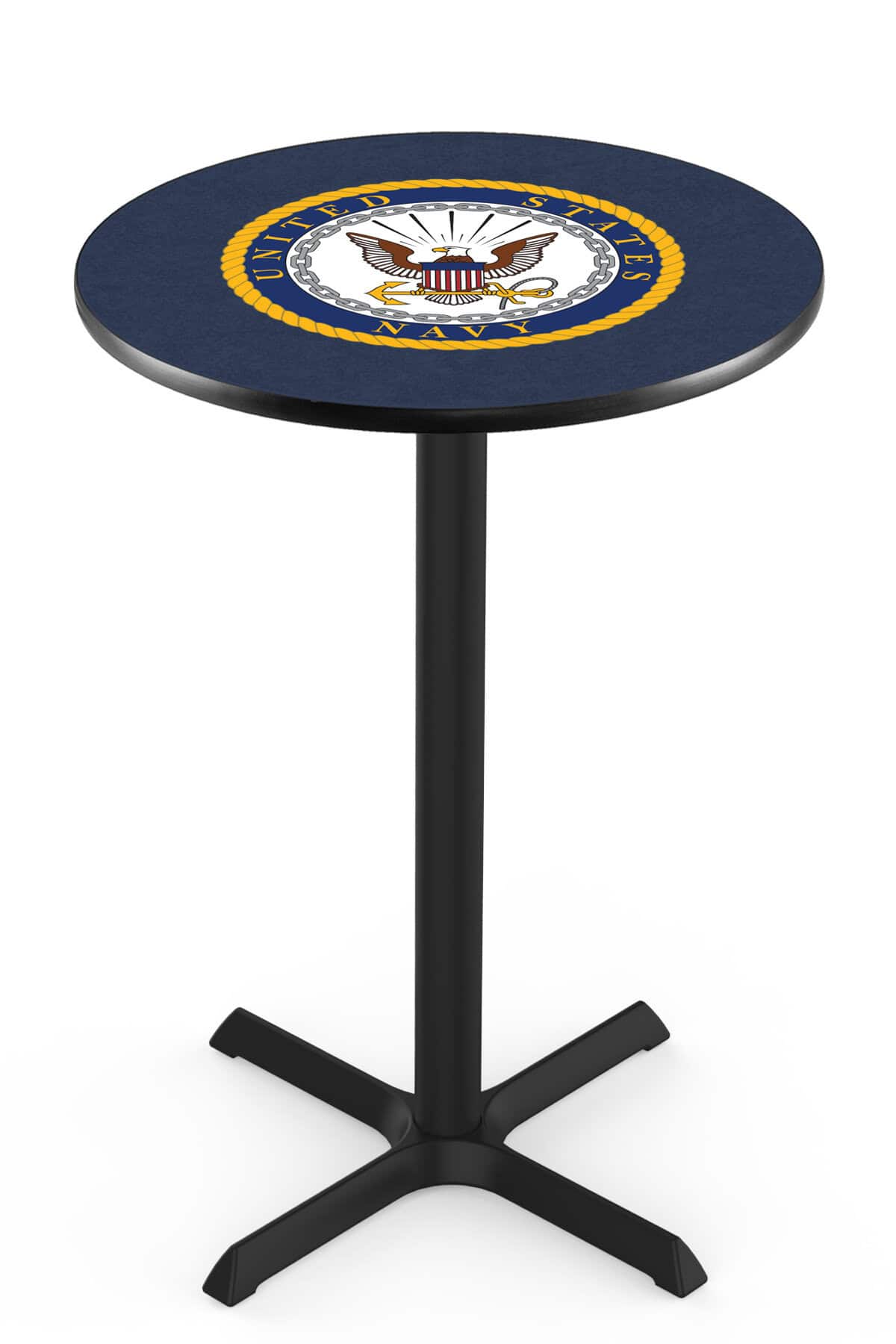 United States Navy 36-Inch Pub Table with 36-Inch Top, Cross Base Base, and Black Wrinkle Finish