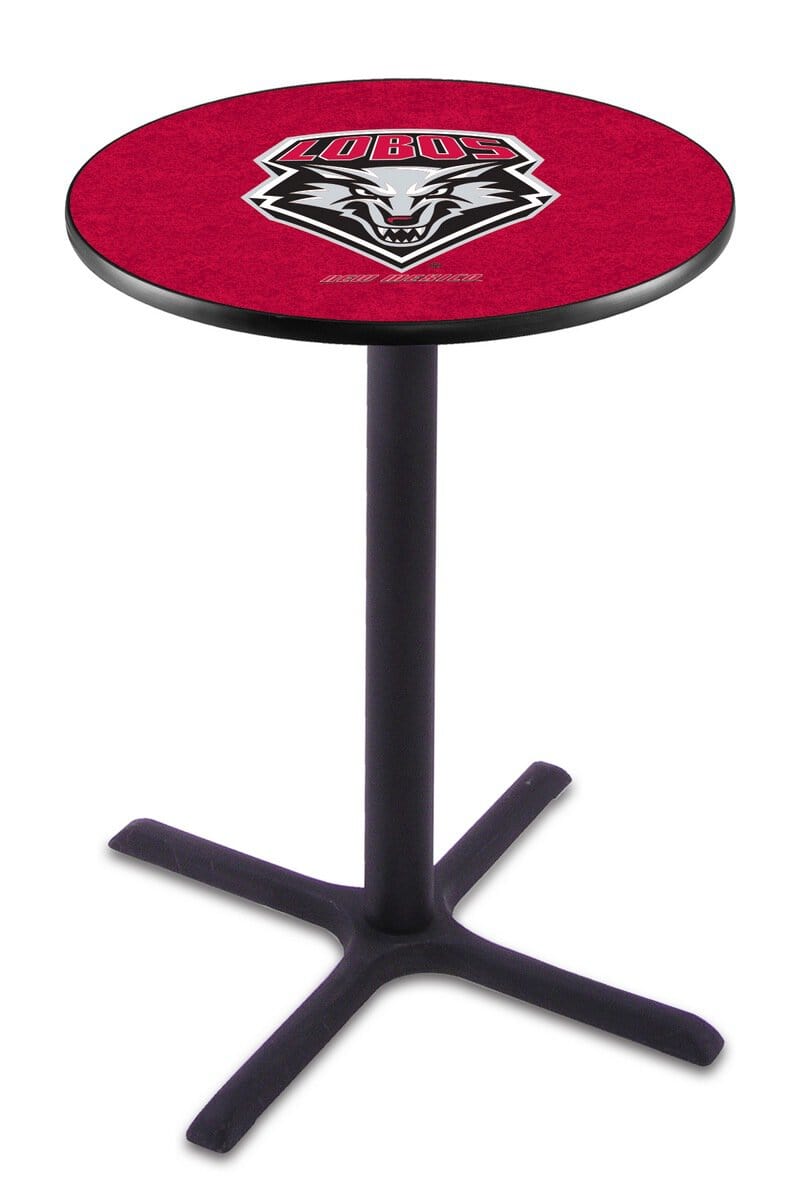University of New Mexico 36-Inch Pub Table with 36-Inch Top, Cross Base Base, and Black Wrinkle Finish