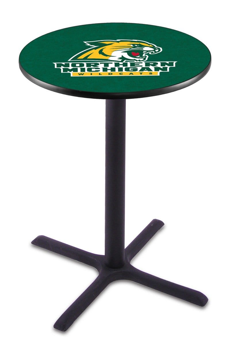 Northern Michigan University 42-Inch Pub Table with 30-Inch Top, Cross Base Base, and Black Wrinkle Finish