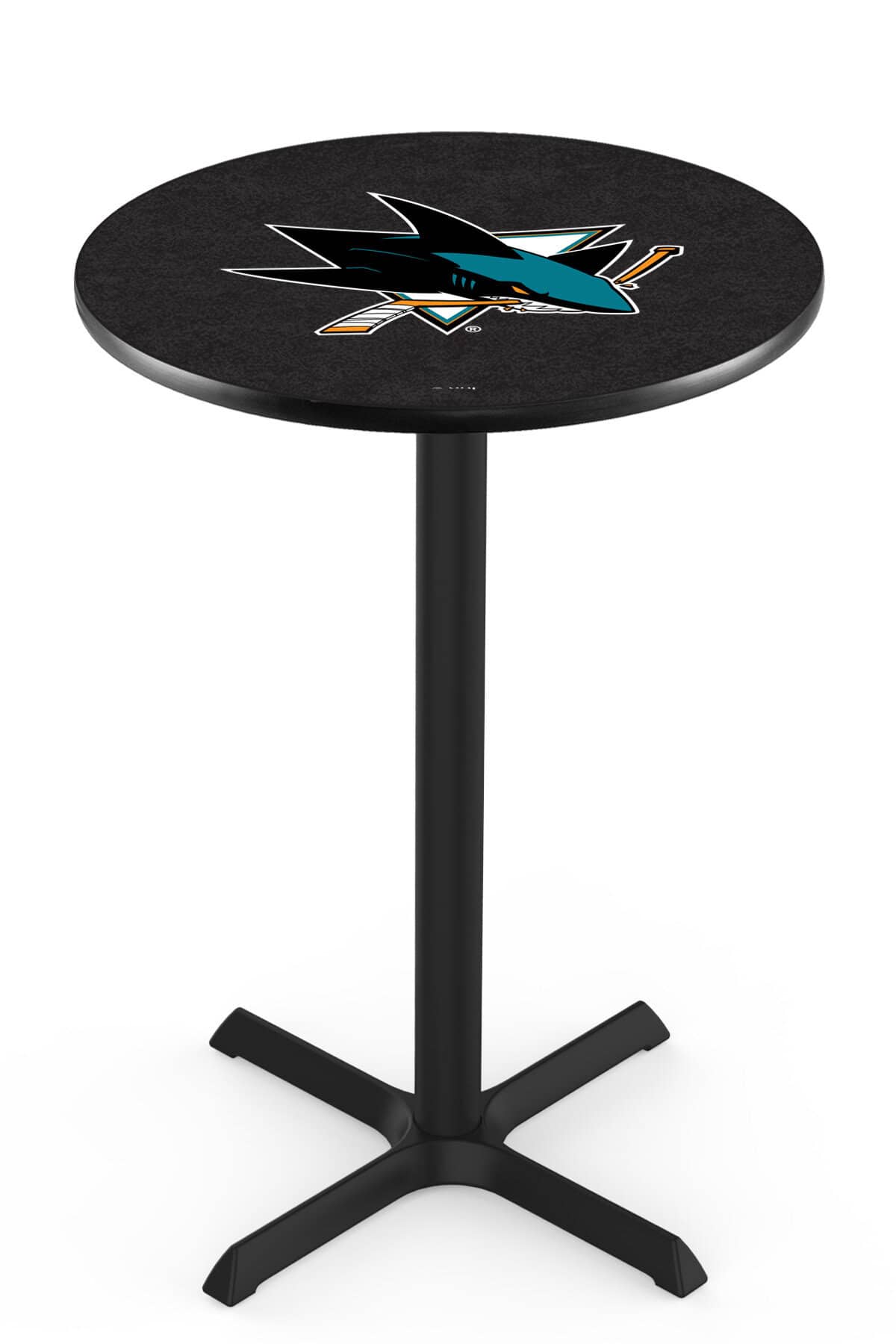 San Jose Sharks 36-Inch Pub Table with 36-Inch Top, Cross Base Base, and Black Wrinkle Finish