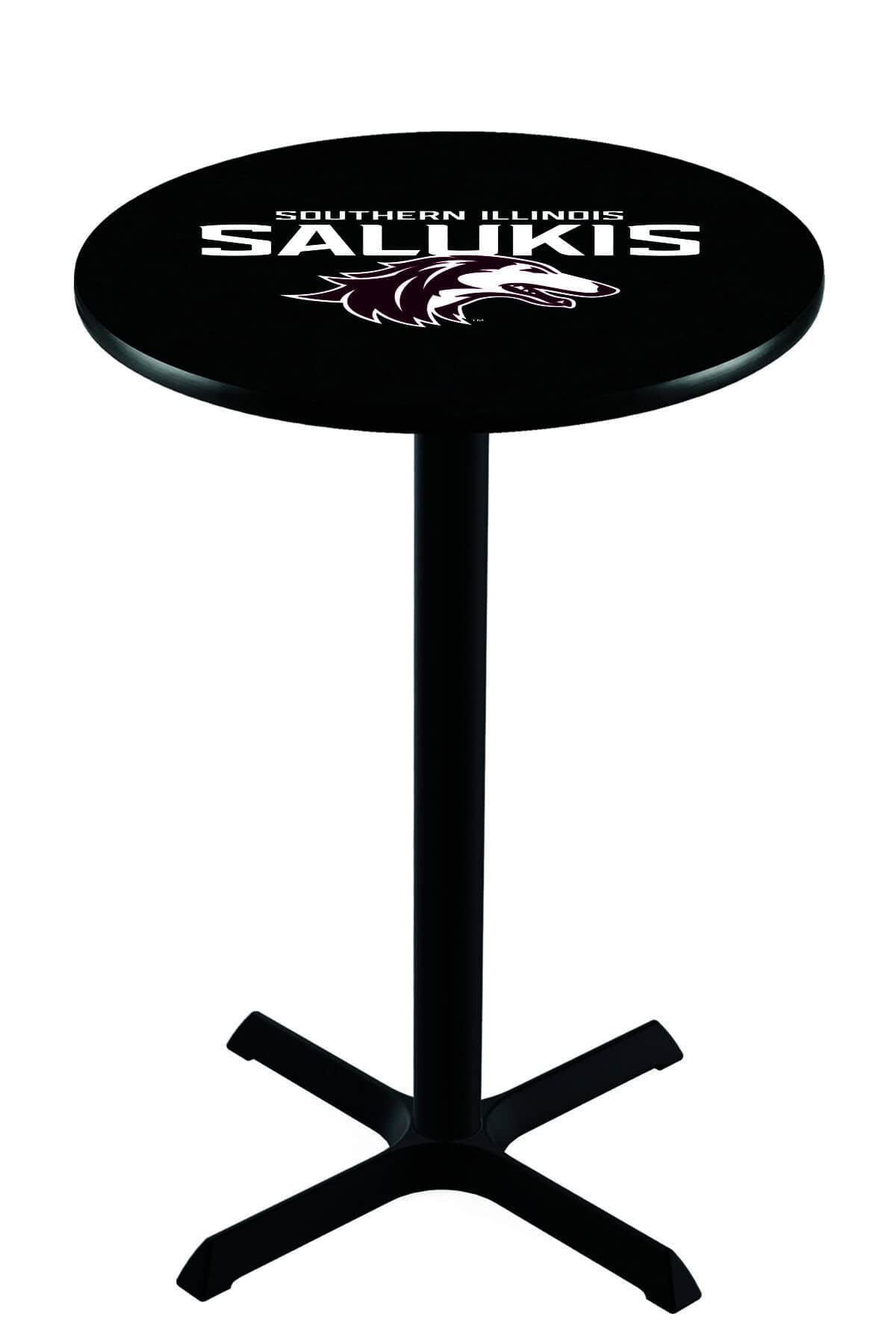 Southern Illinois University 36-Inch Pub Table with 30-Inch Top, Cross Base Base, and Black Wrinkle Finish