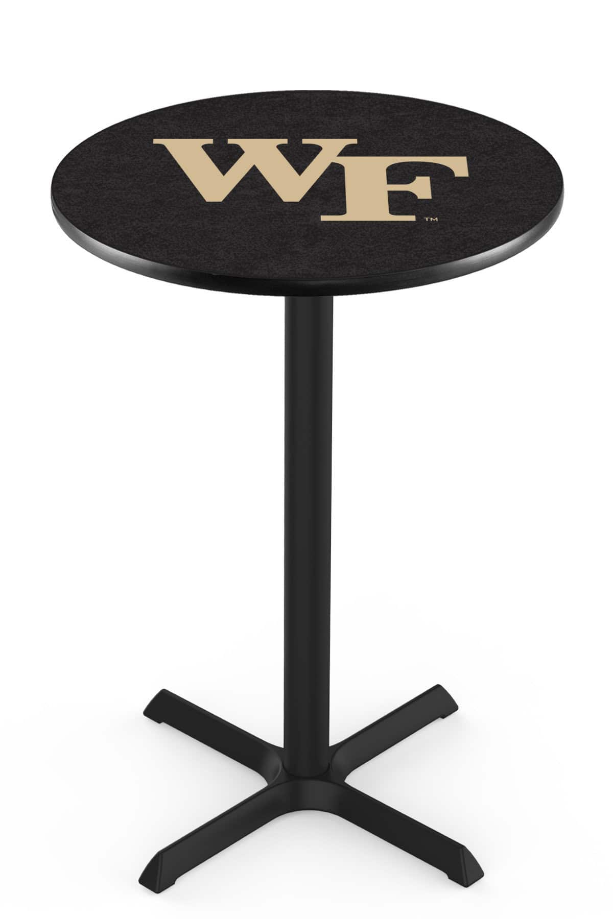 Wake Forest University 42-Inch Pub Table with 30-Inch Top, Cross Base Base, and Black Wrinkle Finish