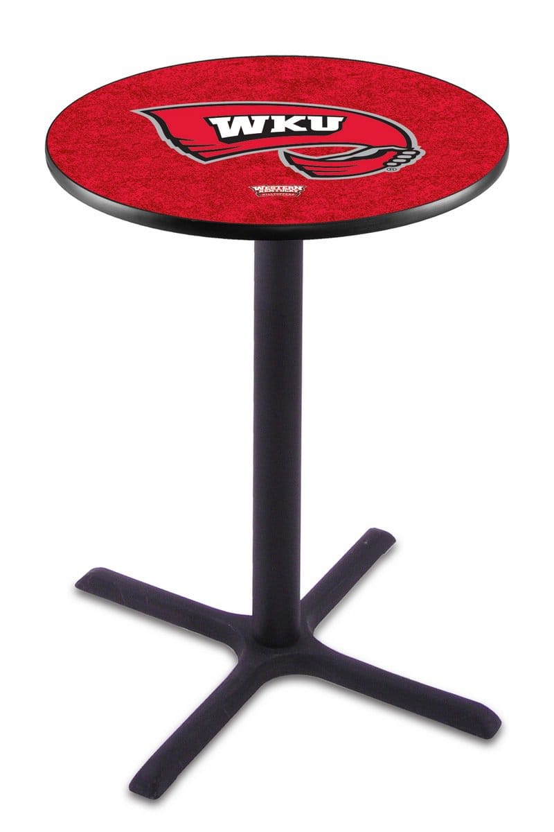 Western Kentucky University 36-Inch Pub Table with 30-Inch Top, Cross Base Base, and Black Wrinkle Finish