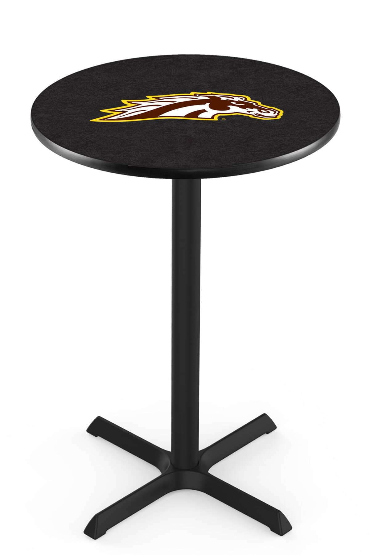 Western Michigan University 42-Inch Pub Table with 30-Inch Top, Cross Base Base, and Black Wrinkle Finish