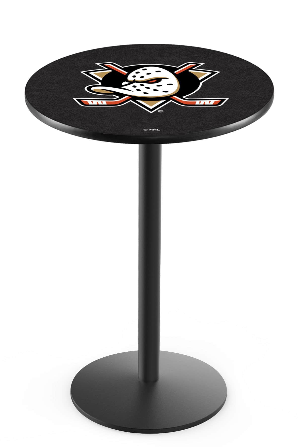Anaheim Ducks 36-Inch Pub Table with 36-Inch Top, Round Base Base, and Black Wrinkle Finish