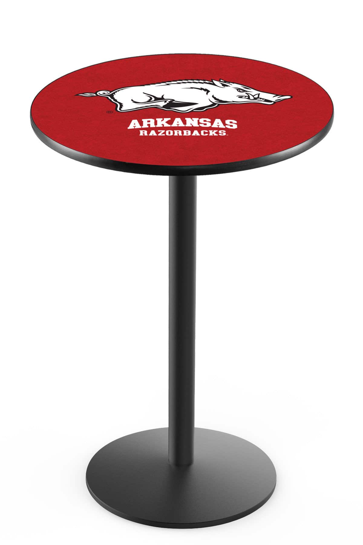 University of Arkansas 42-Inch Pub Table with 30-Inch Top, Round Base Base, and Black Wrinkle Finish
