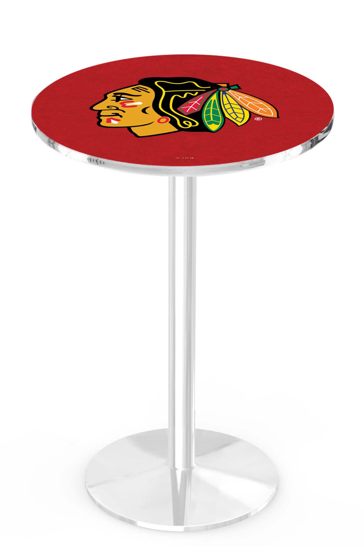 Chicago Blackhawks 36-Inch Pub Table with 36-Inch Top, Round Base Base, and Chrome Finish