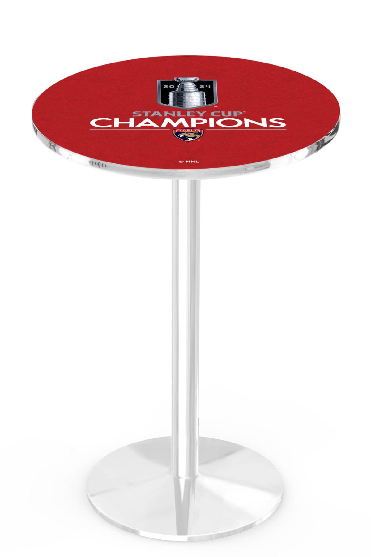 Florida Panthers - 2024 Stanley Cup 36-Inch Pub Table with 30-Inch Top, Round Base Base, and Chrome Finish